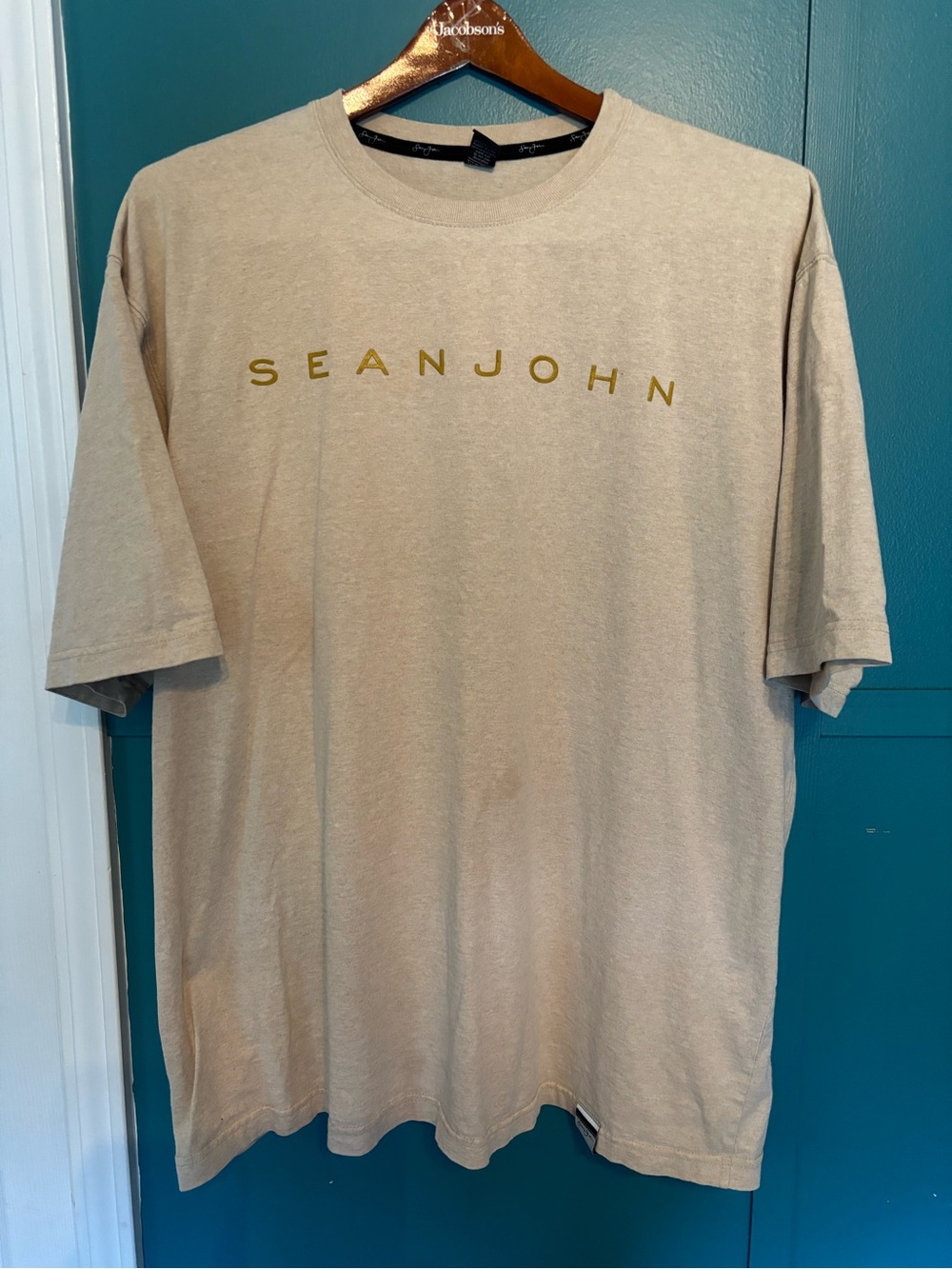 Sean John Beige Short-Sleeve Gold Logo Tee | 100% Cotton | Size XXL